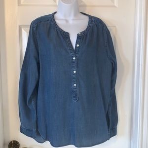 Loft denim collarless shirt